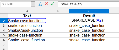 SNAKECASE formula usage