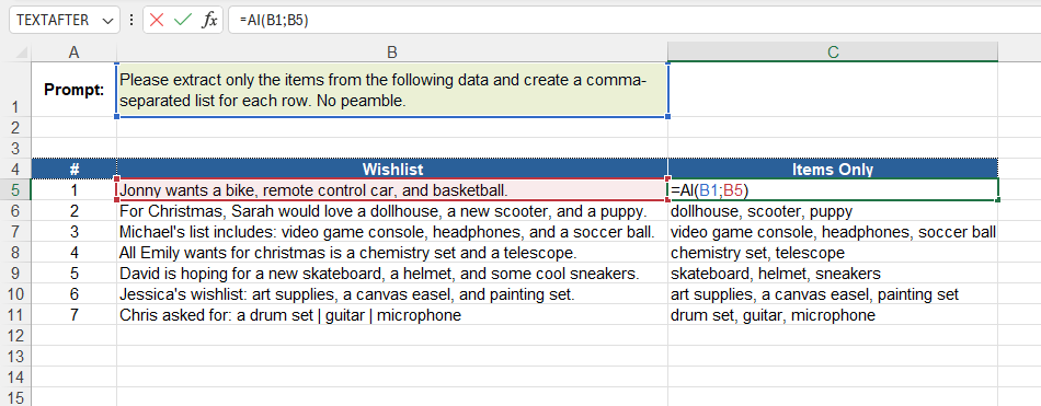 Example of using the AI() function