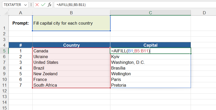 Example of using the AIFILL() function