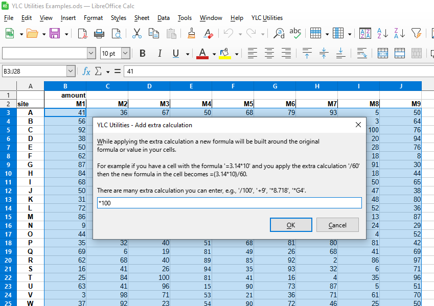 Number & Date > Add extra calculation to selected cells