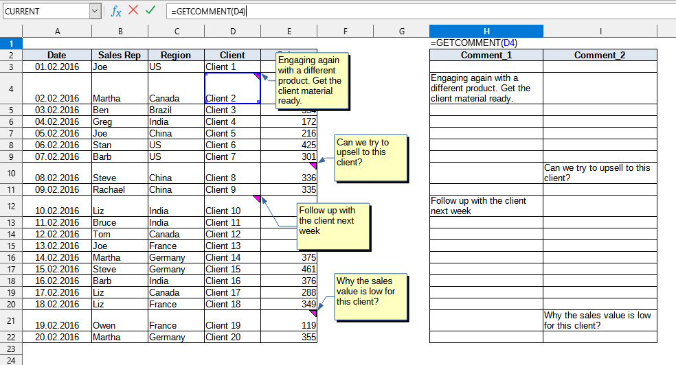 GETCOMMENT formula usage