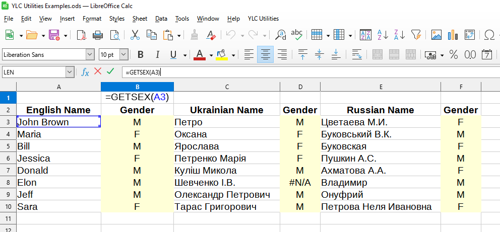 GETSEX formula usage