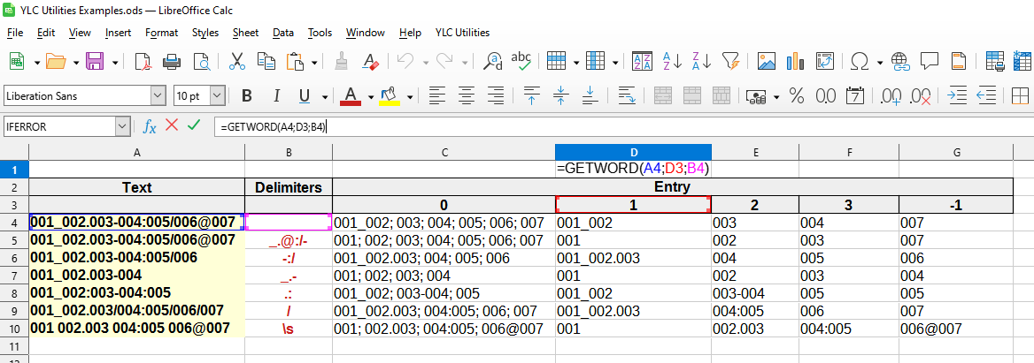 Utilizzo della formula GETWORD