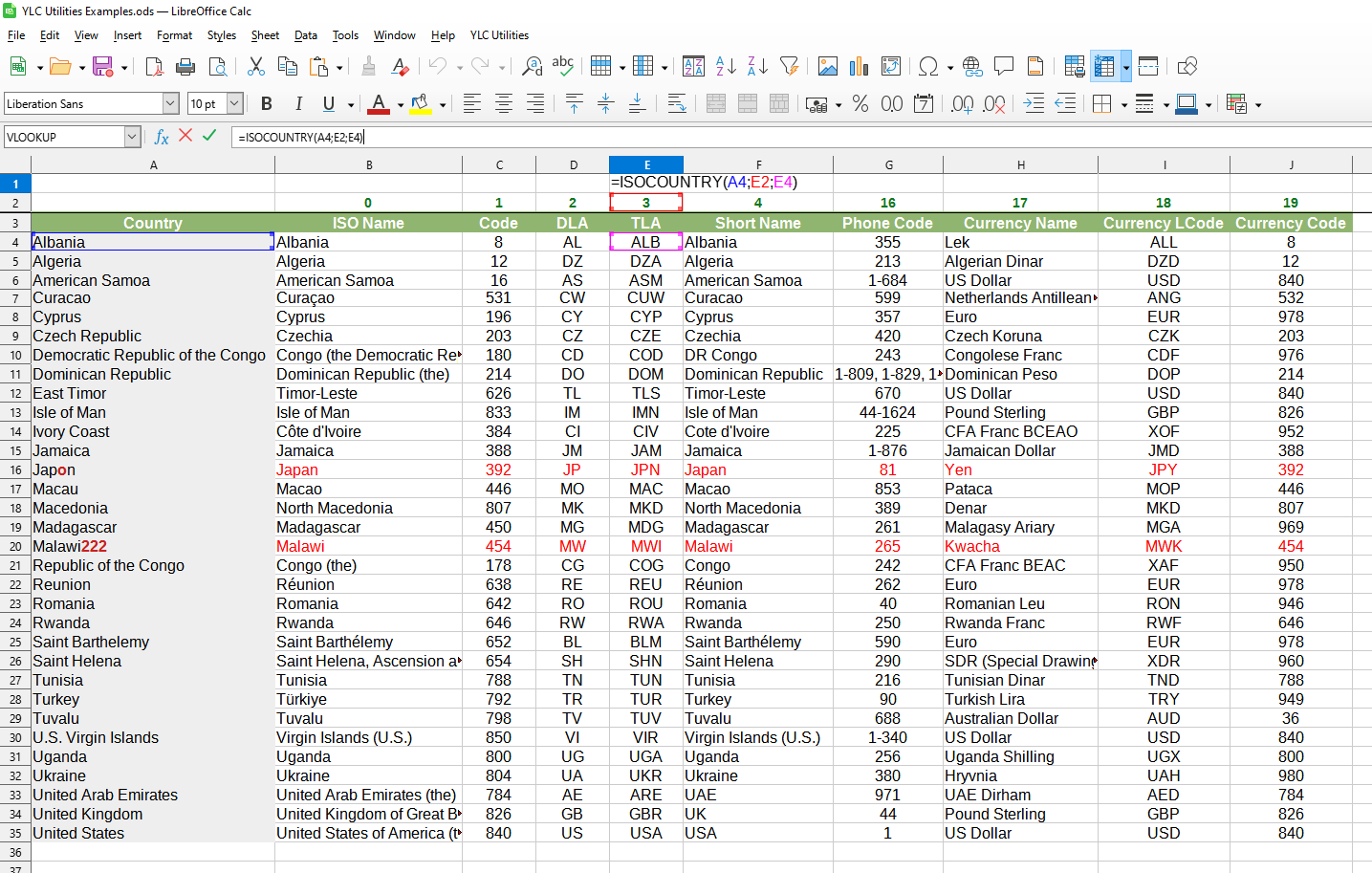 ISOCOUNTRY formula usage