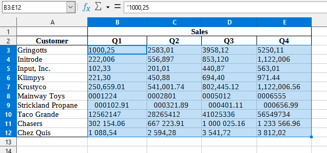 Number & Date > Convert unrecognized numbers (text?) to numbers