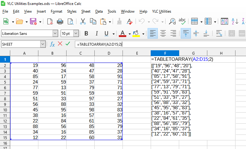 TABLETOARRAY formula usage