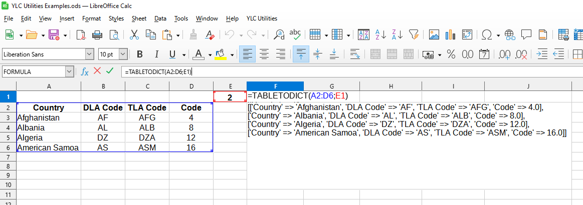 Utilisation de la formule TABLETODICT