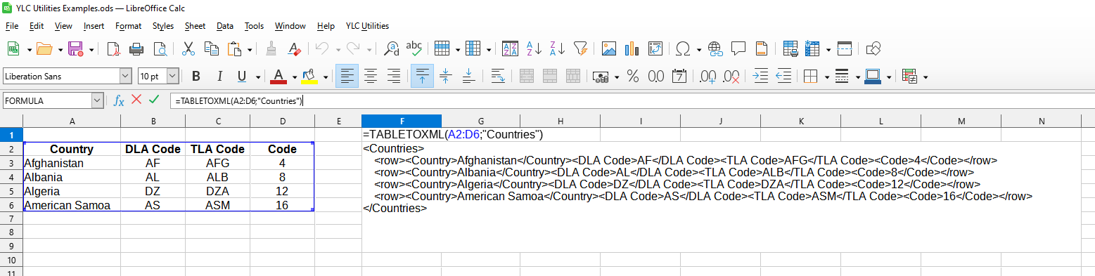 TABLETOXML 式の使用法