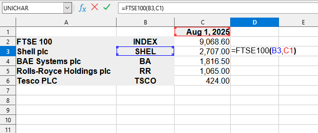 FTSE100 formula usage