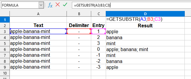 GETSUBSTR formula usage