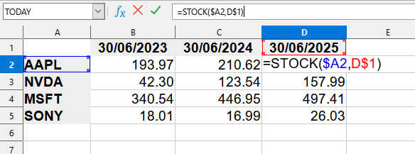 STOCK formula usage