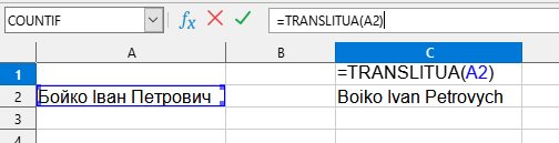 TRANSLITUA formula usage